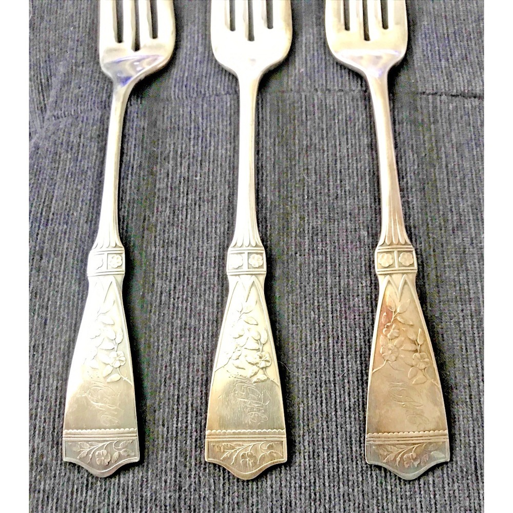 Reed & Barton Parisian Flatware Silver Plate Pat 1887 Engraved Fork Set 3